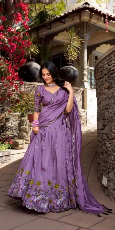 LNB 1423 Light Purple Color Vichitra Simmer and Thread Embroidery Work Lehenga Choli Wedding, Party, Festive, Events Etc. Delivery 4-6 Working Days Rs 3199 | Bollywood Lehenga, Creative Lehenga, Designer Lehenga, Embroidered Lehenga, Lehenga, Party Wear Lehenga