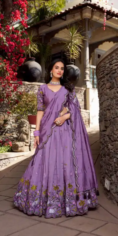 LNB 1423 Light Purple Color Vichitra Simmer and Thread Embroidery Work Lehenga Choli Wedding, Party, Festive, Events Etc. Delivery 4-6 Working Days Rs 3199 | Bollywood Lehenga, Creative Lehenga, Designer Lehenga, Embroidered Lehenga, Lehenga, Party Wear Lehenga
