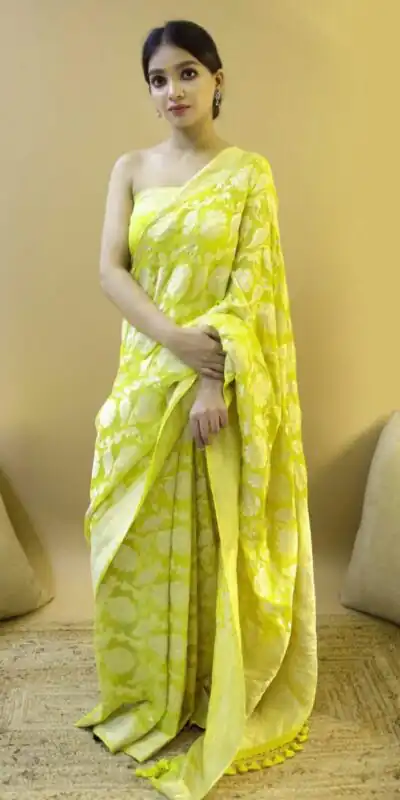 KP 1073 Light Yellow Soft Lichi Silk Saree Perfect for Wedding, Party, Sangeet, Ethnic Day, Festival Celebrations Get it for ₹1399. Delivery 4-6 Working Da | Bollywood Sarees, Creative Sarees, Designer Sarees, Embroidered Sarees, Ethnic Saree, Modern Digital sarees, Party Wear Sarees, Sarees