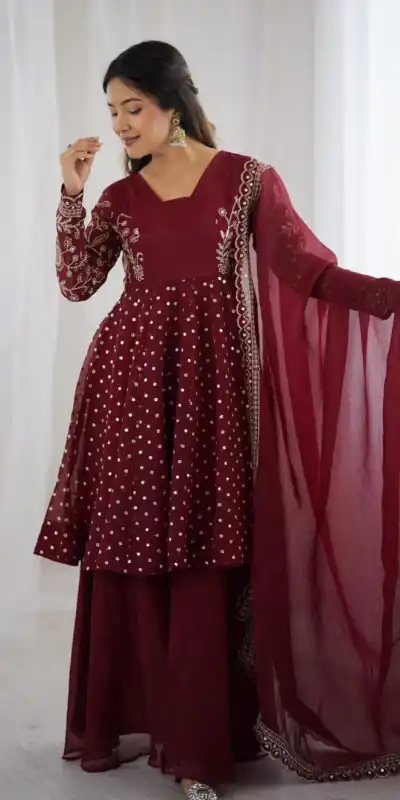 ZSR 3134 Maroon Crunchy Silk Salwar Suit Perfect for Wedding, Party, Sangeet, Anniversary, Housewarming Introductory Price ₹2399. Delivery 4-6 | Jump Suits, Casual Suits, Creative suits, Designer Suits, Palazzo Suits, Party Wear Suits, Patiala Suits, Salwar suit, Straight Suits