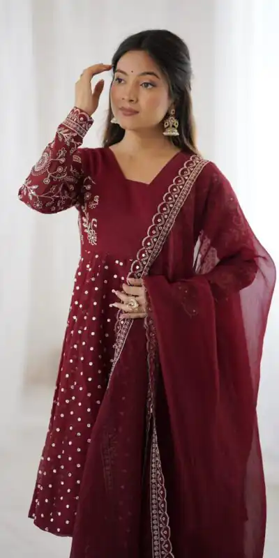 ZSR 3134 Maroon Crunchy Silk Salwar Suit Perfect for Wedding, Party, Sangeet, Anniversary, Housewarming Introductory Price ₹2399. Delivery 4-6 | Jump Suits, Casual Suits, Creative suits, Designer Suits, Palazzo Suits, Party Wear Suits, Patiala Suits, Salwar suit, Straight Suits