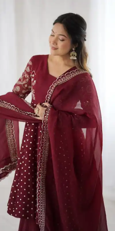 ZSR 3134 Maroon Crunchy Silk Salwar Suit Perfect for Wedding, Party, Sangeet, Anniversary, Housewarming Introductory Price ₹2399. Delivery 4-6 | Jump Suits, Casual Suits, Creative suits, Designer Suits, Palazzo Suits, Party Wear Suits, Patiala Suits, Salwar suit, Straight Suits