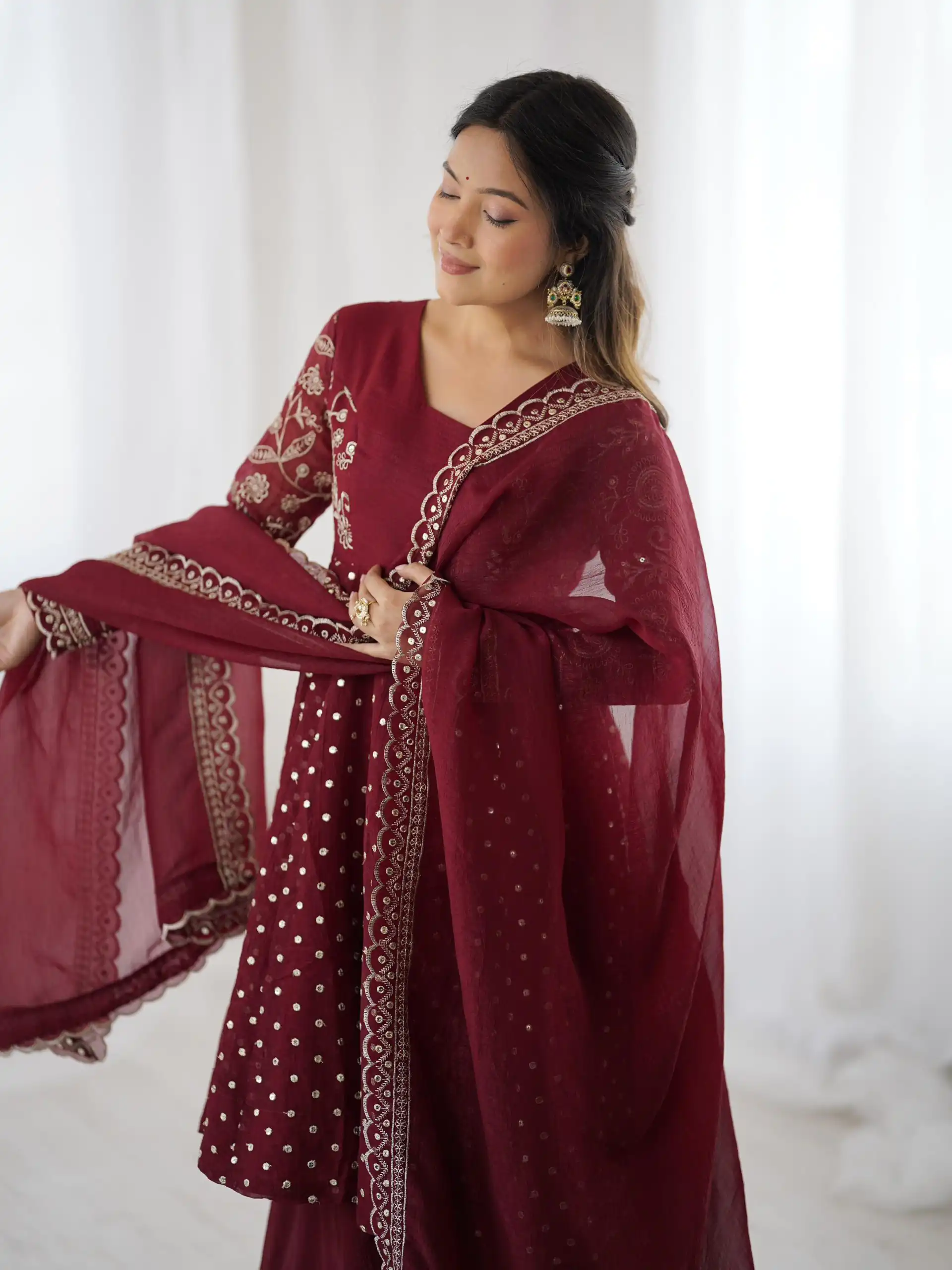 ZSR 3134 Maroon Crunchy Silk Salwar Suit Perfect for Wedding, Party, Sangeet, Anniversary, Housewarming Introductory Price ₹2399. Delivery 4-6 | Jump Suits, Casual Suits, Creative suits, Designer Suits, Palazzo Suits, Party Wear Suits, Patiala Suits, Salwar suit, Straight Suits