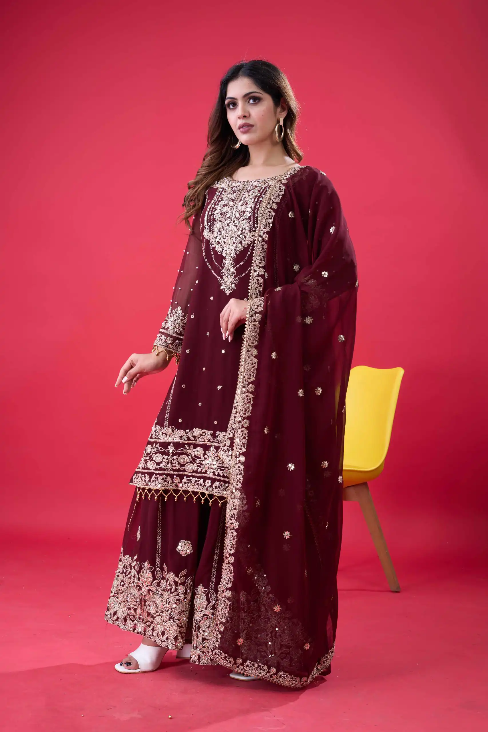 SR 1688 Maroon Faux Georgette with Lace Work & Embroidery Work. Salwar Suit Introductory Price ₹1949. Delivery 4-6 Working Days. Shop now. | Designer Suits, Jump Suits, Casual Suits, Creative suits, Palazzo Suits, Party Wear Suits, Patiala Suits, Salwar suit, Straight Suits