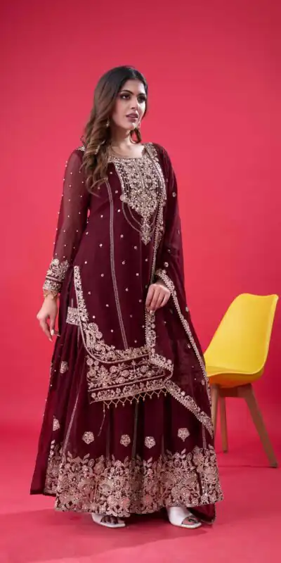 SR 1688 Maroon Faux Georgette with Lace Work & Embroidery Work. Salwar Suit Introductory Price ₹1949. Delivery 4-6 Working Days. Shop now. | Designer Suits, Jump Suits, Casual Suits, Creative suits, Palazzo Suits, Party Wear Suits, Patiala Suits, Salwar suit, Straight Suits
