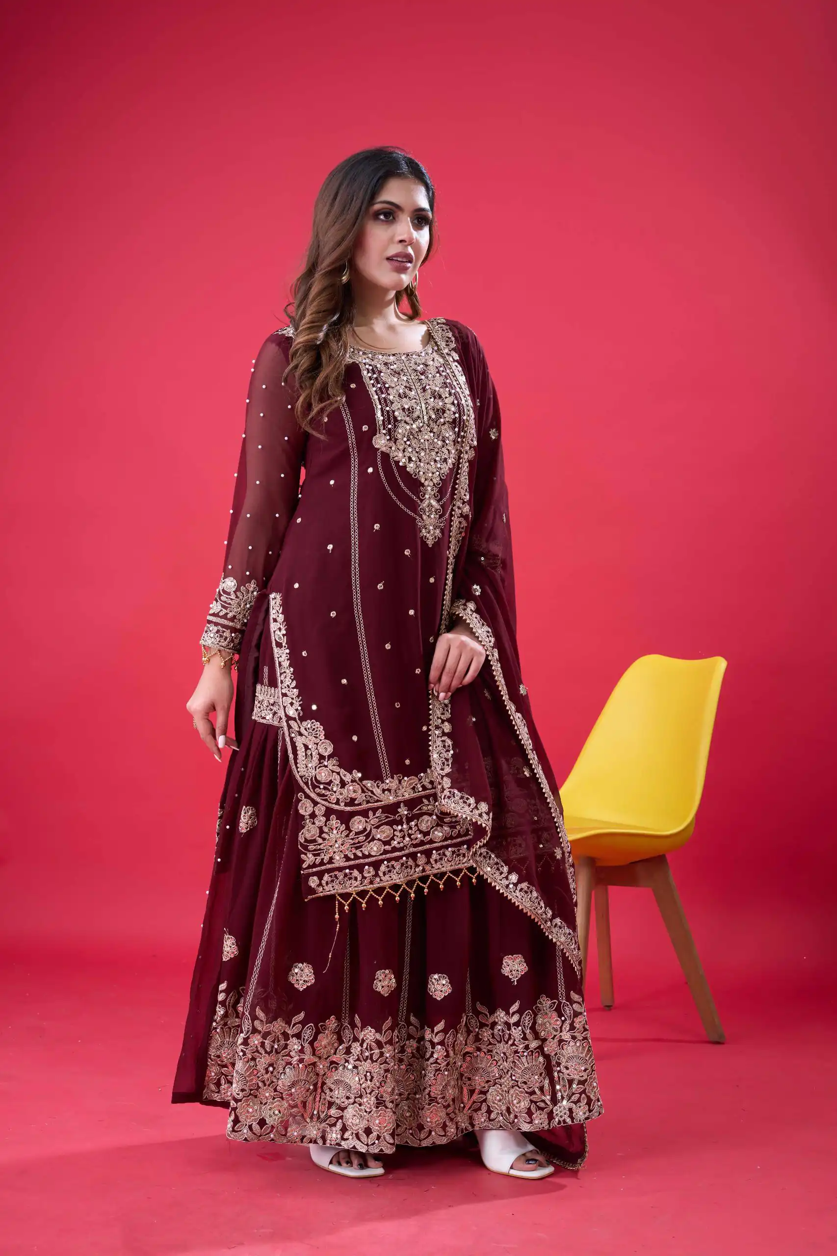 SR 1688 Maroon Faux Georgette with Lace Work & Embroidery Work. Salwar Suit Introductory Price ₹1949. Delivery 4-6 Working Days. Shop now. | Designer Suits, Jump Suits, Casual Suits, Creative suits, Palazzo Suits, Party Wear Suits, Patiala Suits, Salwar suit, Straight Suits