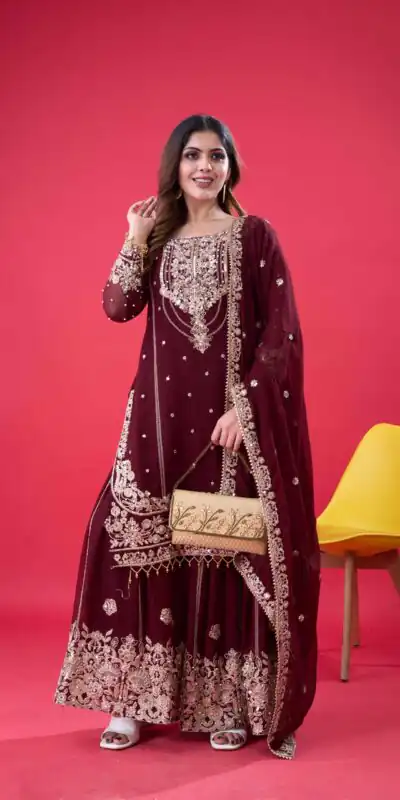 SR 1688 Maroon Faux Georgette with Lace Work & Embroidery Work. Salwar Suit Introductory Price ₹1949. Delivery 4-6 Working Days. Shop now. | Designer Suits, Jump Suits, Casual Suits, Creative suits, Palazzo Suits, Party Wear Suits, Patiala Suits, Salwar suit, Straight Suits