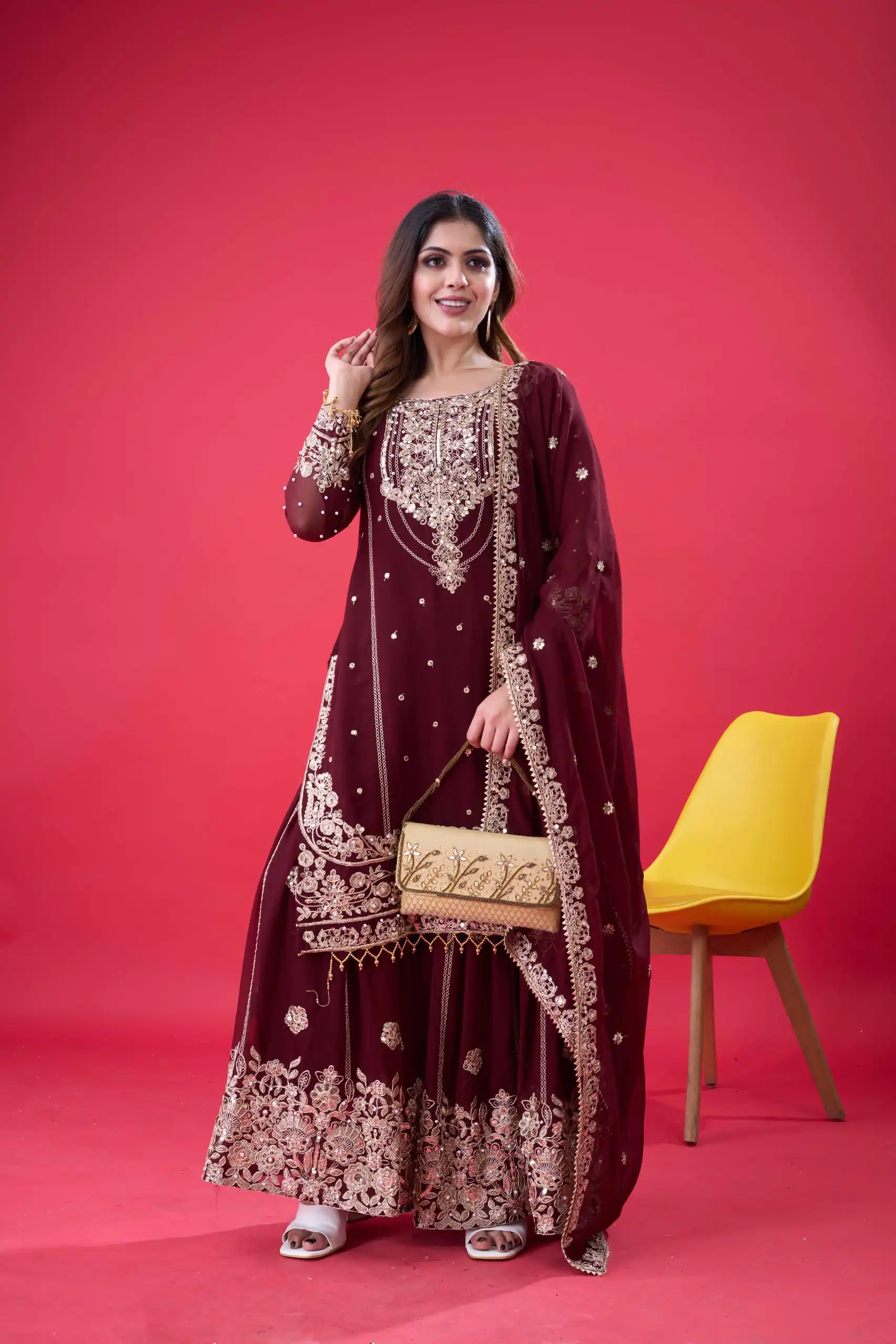 SR 1688 Maroon Faux Georgette with Lace Work & Embroidery Work. Salwar Suit Introductory Price ₹1949. Delivery 4-6 Working Days. Shop now. | Designer Suits, Jump Suits, Casual Suits, Creative suits, Palazzo Suits, Party Wear Suits, Patiala Suits, Salwar suit, Straight Suits