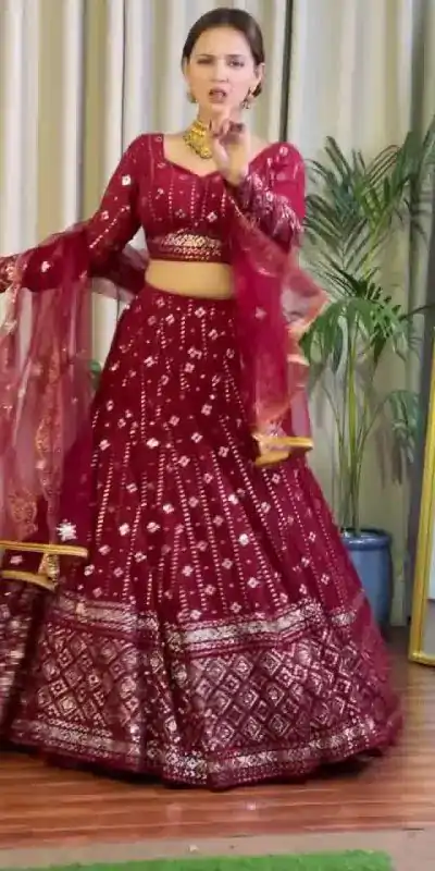 DC G88 Maroon Fox Georgette with Lace Work & Embroidery Work Lehenga Choli . Get it for ₹2099. Delivery 4-6 Working Days. Shop now. | Bollywood Lehenga, Creative Lehenga, Designer Lehenga, Embroidered Lehenga, Lehenga, Party Wear Lehenga