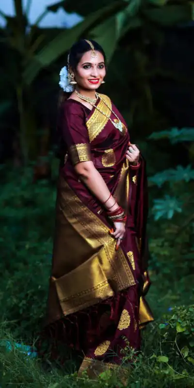 KP 3035 Maroon Soft Lichi Silk Saree Perfect for Wedding, Party, Housewarming, Raksha Bandhan, Family Gatherings . Exclusive Offer ₹1399. Delivery | Bollywood Sarees, Creative Sarees, Designer Sarees, Embroidered Sarees, Ethnic Saree, Modern Digital sarees, Party Wear Sarees, Sarees