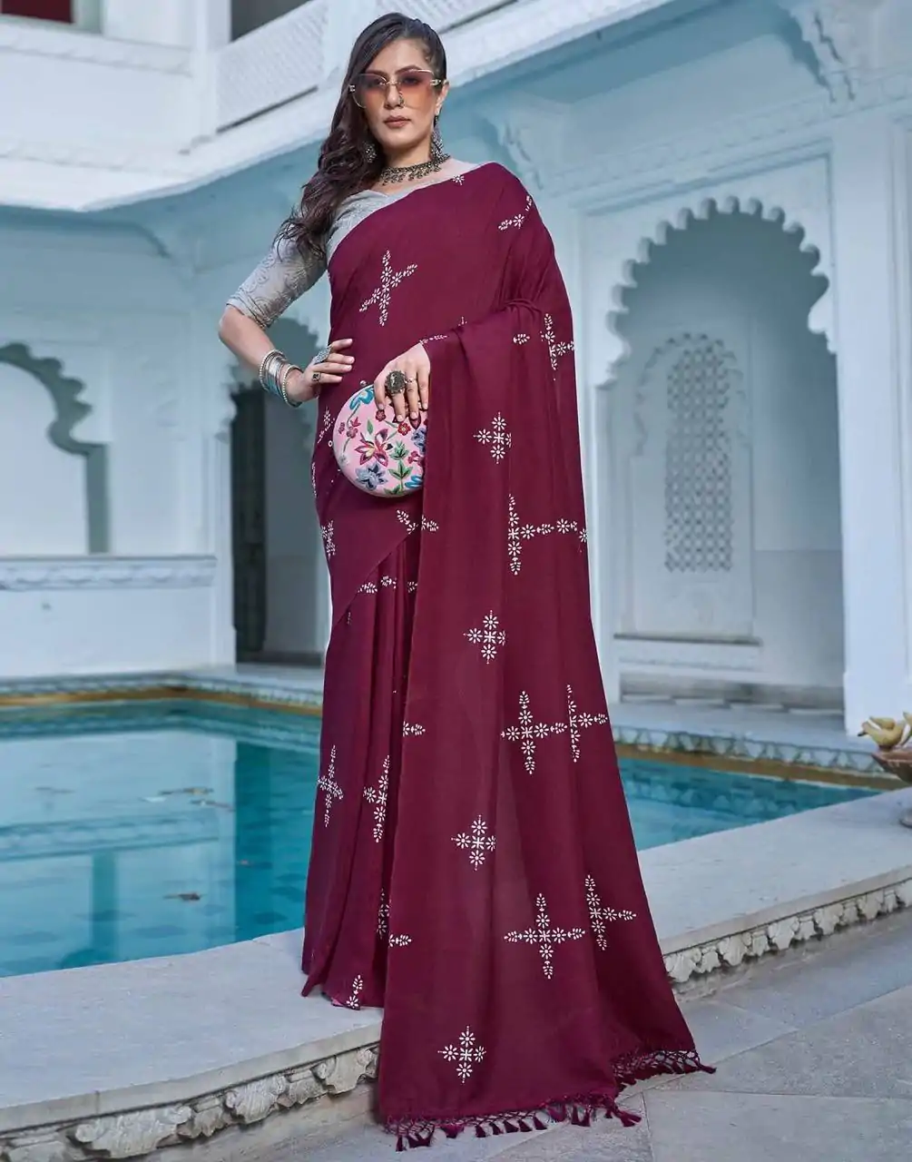 BT 1104 Maroon Natural silk with Thread Embroidery & Embroidery Work Saree . Now at just ₹1549. Delivery 4-6 Working Days. Shop now. | Bollywood Sarees, Creative Sarees, Designer Sarees, Embroidered Sarees, Ethnic Saree, Modern Digital sarees, Party Wear Sarees, Sarees