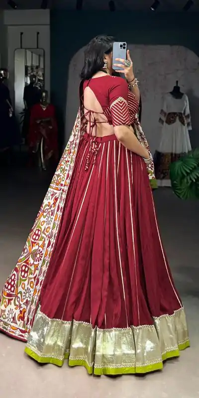 LNB 1658 Maroon Pure Chanderi with Zari Work & Gotta Patti Work Lehenga Choli . Introductory Price ₹3199. Delivery 4-6 Working Days. Shop now. | Bollywood Lehenga, Creative Lehenga, Designer Lehenga, Embroidered Lehenga, Lehenga, Party Wear Lehenga