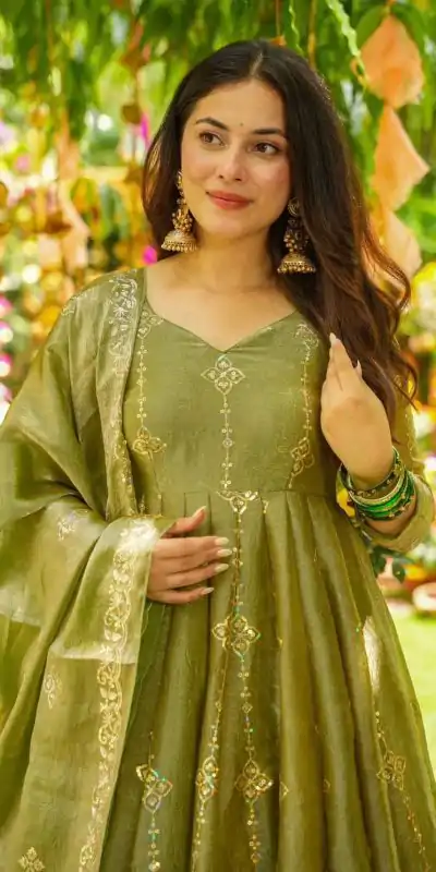 SSR 526 Mehandi Crunchy Silk With Heavy Embroidery Sequence Work With Fully Flair Salwar Suit Wedding, Party, Festive, Events, Now at just ₹2399. Delivery 4 | Jump Suits, Tops & Bottoms, Track Suits, Trendy Wear, Casual Suits, Creative suits, Designer Suits, Palazzo Suits, Party Wear Suits, Patiala Suits, Salwar suit, Straight Suits