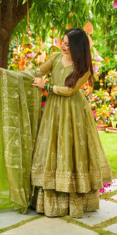 SSR 526 Mehandi Crunchy Silk With Heavy Embroidery Sequence Work With Fully Flair Salwar Suit Wedding, Party, Festive, Events, Now at just ₹2399. Delivery 4 | Jump Suits, Tops & Bottoms, Track Suits, Trendy Wear, Casual Suits, Creative suits, Designer Suits, Palazzo Suits, Party Wear Suits, Patiala Suits, Salwar suit, Straight Suits