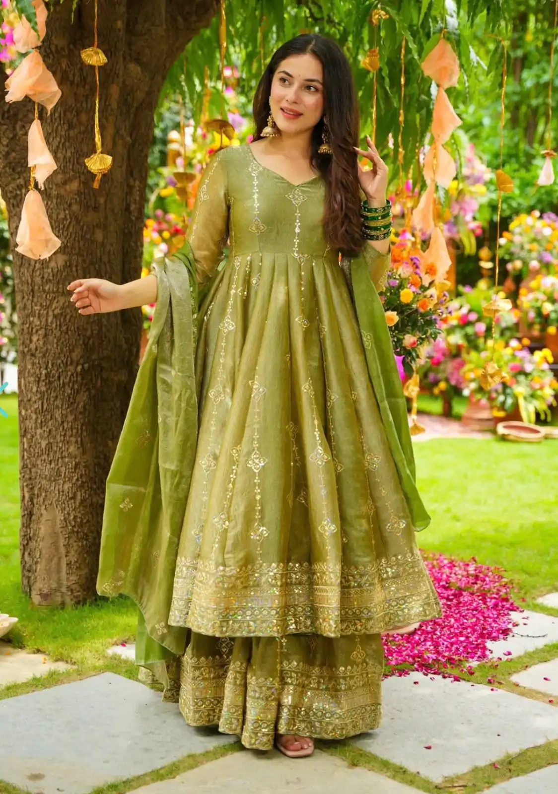 SSR 526 Mehandi Crunchy Silk With Heavy Embroidery Sequence Work With Fully Flair Salwar Suit Wedding, Party, Festive, Events, Now at just ₹2399. Delivery 4 | Jump Suits, Tops & Bottoms, Track Suits, Trendy Wear, Casual Suits, Creative suits, Designer Suits, Palazzo Suits, Party Wear Suits, Patiala Suits, Salwar suit, Straight Suits