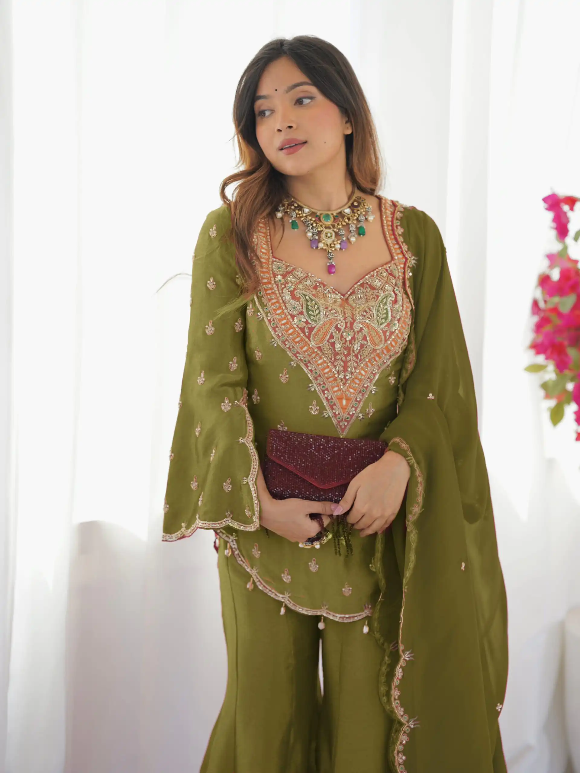 NSR 852 Mehandi Simar Silk With Embroidery Work with Full Sleeve Salwar Suit in . Now at just ₹2099. Delivery 4-6 Working Days. Shop n | Jump Suits, Casual Suits, Creative suits, Designer Suits, Palazzo Suits, Party Wear Suits, Patiala Suits, Salwar suit, Straight Suits