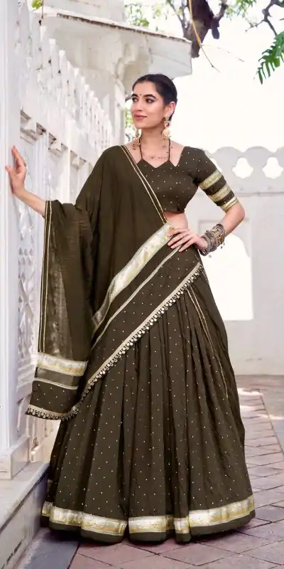 LNB 1664 Mehendi Pure Chanderi Lehenga Choli Perfect for Wedding, Party, Family Gatherings, Festival Celebrations, Grab it for ₹2999. Delivery 4-6 Days | Bollywood Lehenga, Creative Lehenga, Designer Lehenga, Embroidered Lehenga, Lehenga, Party Wear Lehenga