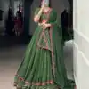 Mehendi Rayon Mirror Gamthi Work Lehenga Choli