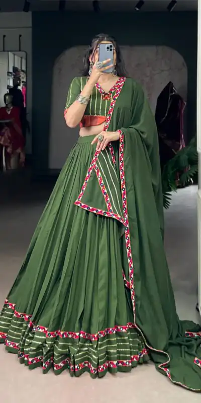 LNB 1659 Mehendi Color Pure Rayon With Mirror Work & Gamthi Work. Lehenga Choli Price ₹4199.Introductory Delivery 4-6 Working Days. Shop now. | Bollywood Lehenga, Creative Lehenga, Designer Lehenga, Embroidered Lehenga, Lehenga, Party Wear Lehenga