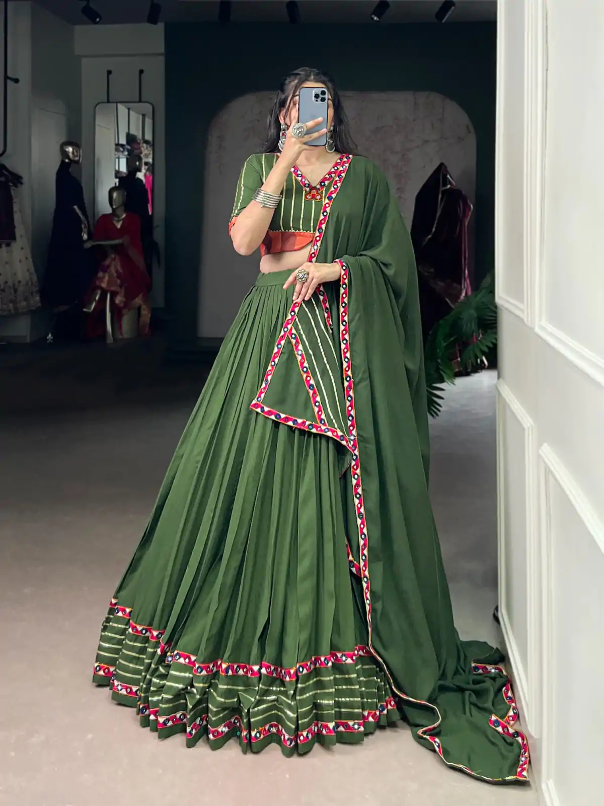 LNB 1659 Mehendi Color Pure Rayon With Mirror Work & Gamthi Work. Lehenga Choli Price ₹4199.Introductory Delivery 4-6 Working Days. Shop now. | Bollywood Lehenga, Creative Lehenga, Designer Lehenga, Embroidered Lehenga, Lehenga, Party Wear Lehenga
