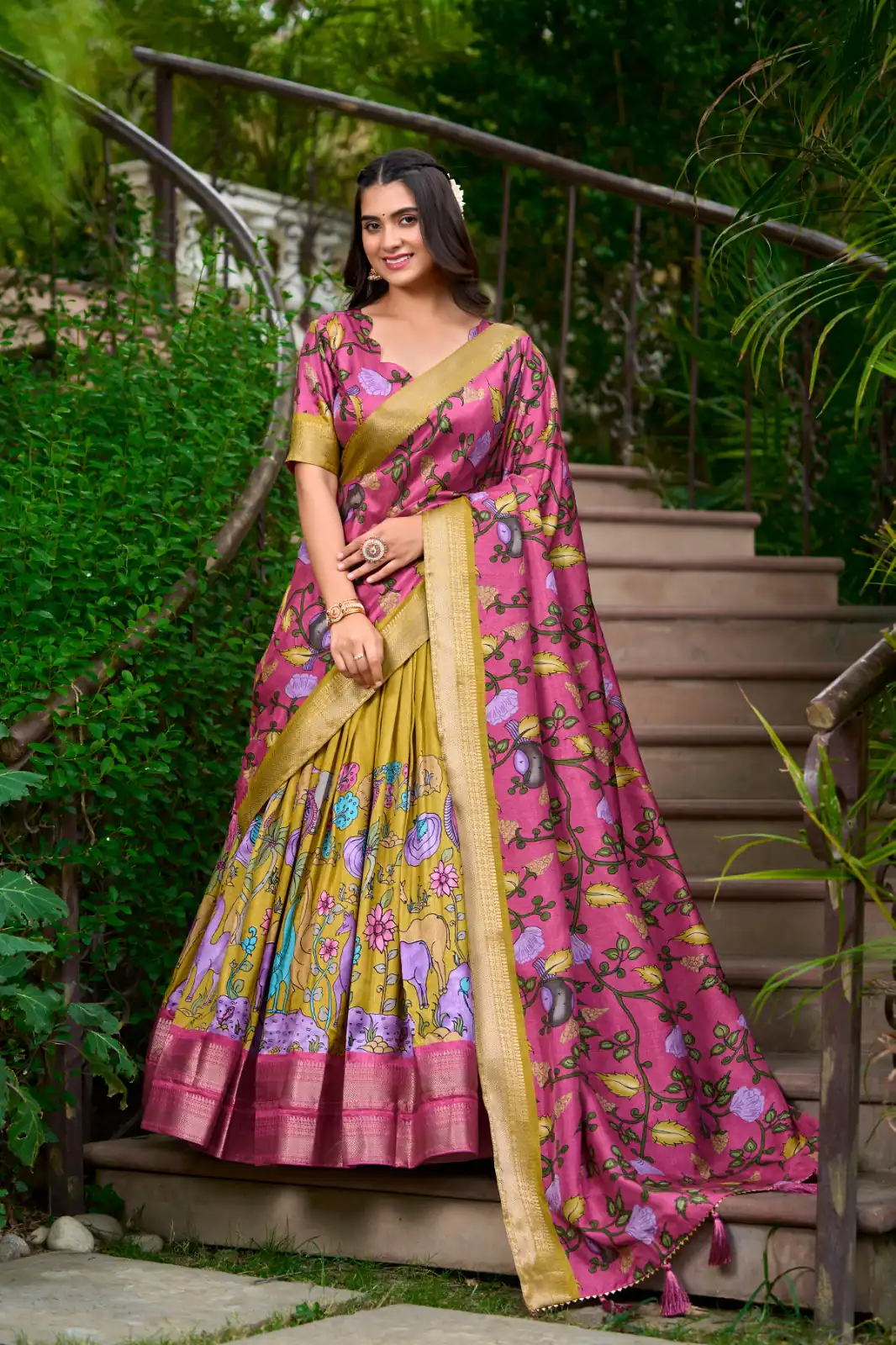 LNB 1222 Mustard Dola Silk With Kalamkari Print & Zari Work Lehenga Choli . Grab it for ₹1899. Delivery 4-6 Working Days. Shop now. | Embroidered Lehenga, Bollywood Lehenga, Creative Lehenga, Designer Lehenga, Lehenga, Party Wear Lehenga