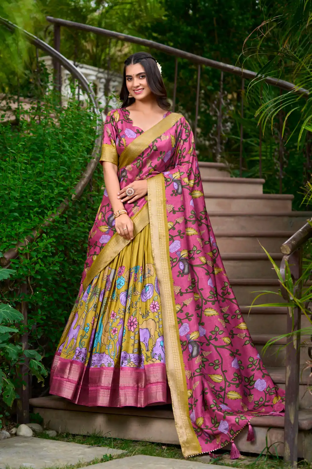 LNB 1222 Mustard Dola Silk With Kalamkari Print & Zari Work Lehenga Choli . Grab it for ₹1899. Delivery 4-6 Working Days. Shop now. | Embroidered Lehenga, Bollywood Lehenga, Creative Lehenga, Designer Lehenga, Lehenga, Party Wear Lehenga