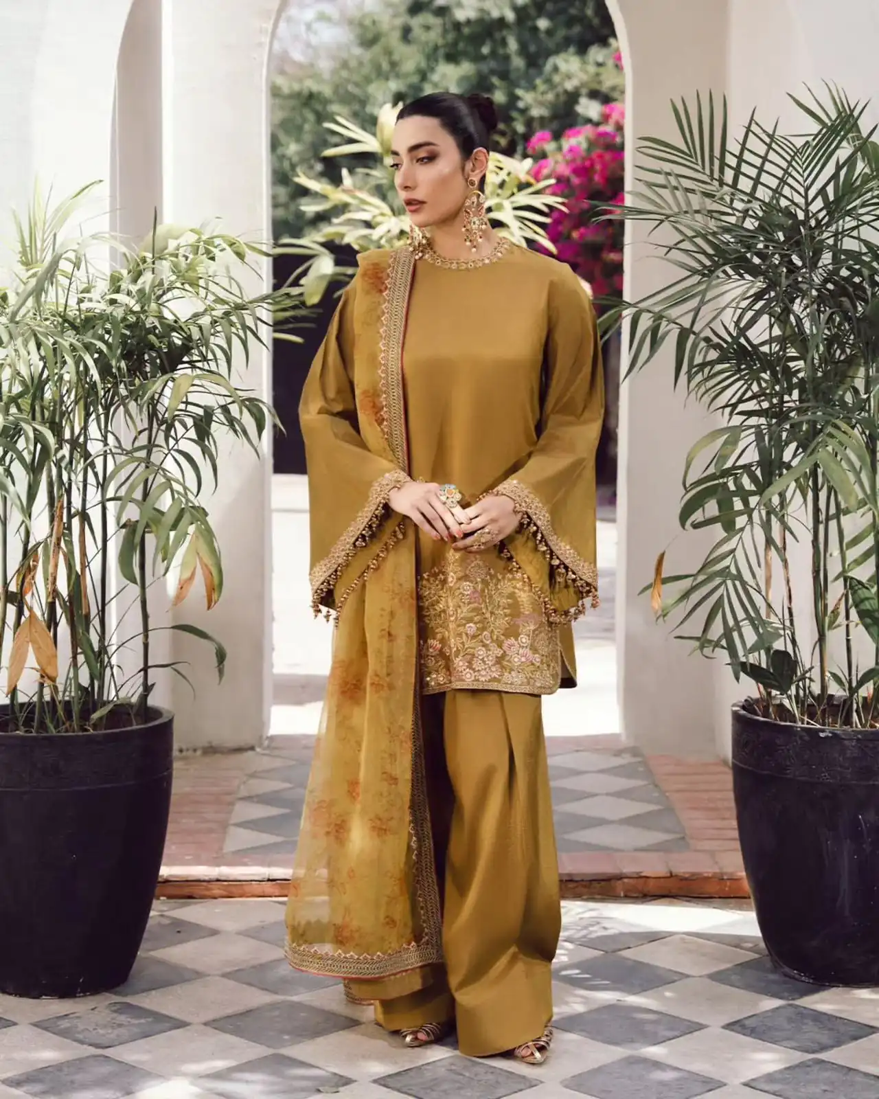 SSR 515 Mustard French Crep Silk With Embroidery Sequence Work with Digital Print & Lace Work Salwar Suit at ₹2099 only. Delivery 4-6 Days | Designer Suits, Jump Suits, Casual Suits, Creative suits, Palazzo Suits, Party Wear Suits, Patiala Suits, Salwar suit, Straight Suits