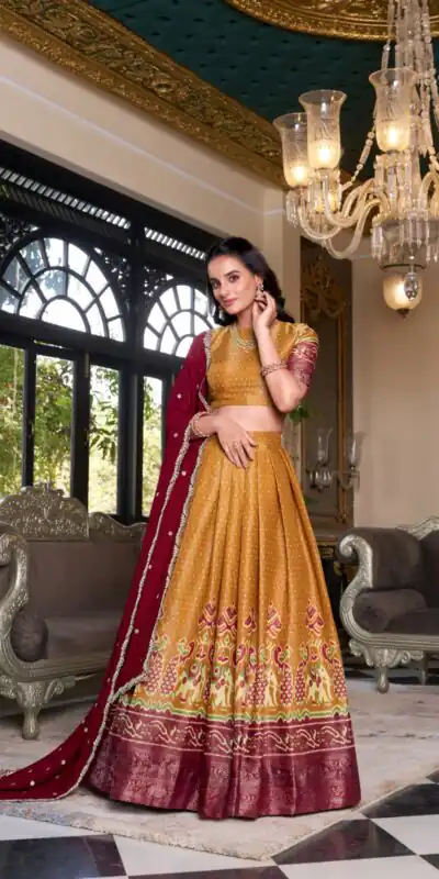 LNB 1240 Mustard Kanchipuram With Embroidery Work & Zari Work Lehenga Choli ₹2499 on Availablely. Delivery 4-6 Working Days. Shop now. | Bollywood Lehenga, Creative Lehenga, Designer Lehenga, Embroidered Lehenga, Lehenga, Party Wear Lehenga