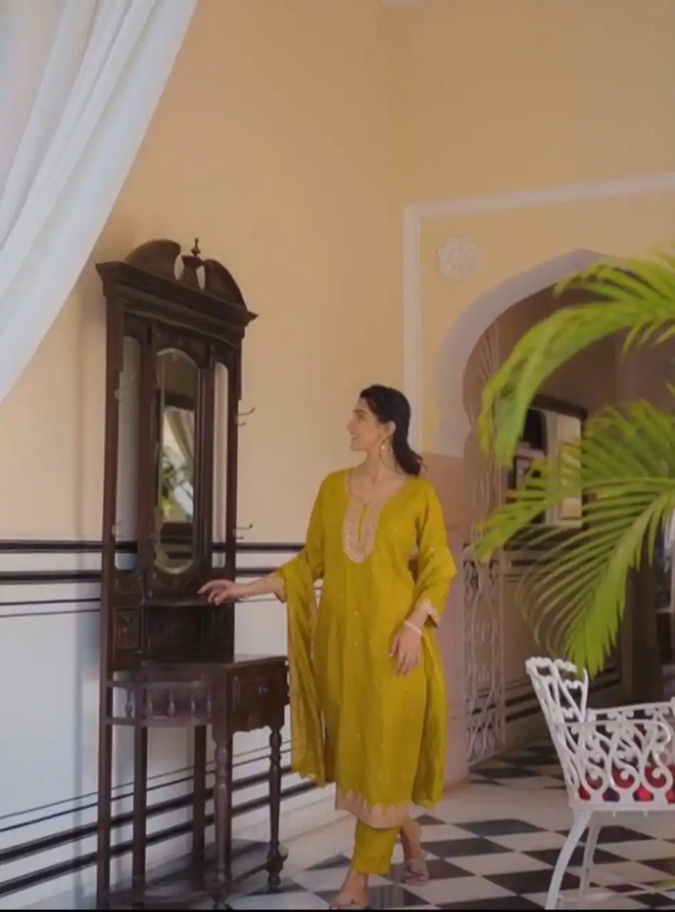 DC 106 Mustard Havy Pure Chinon Salwar Suit Perfect for Wedding, Party, Haldi, Onam, Baisakhi – . Festive Deal ₹1799. Delivery 4-6 Working Days. | Designer Suits, Jump Suits, Tops & Bottoms, Track Suits, Trendy Wear, Casual Suits, Creative suits, Palazzo Suits, Party Wear Suits, Patiala Suits, Salwar suit, Straight Suits