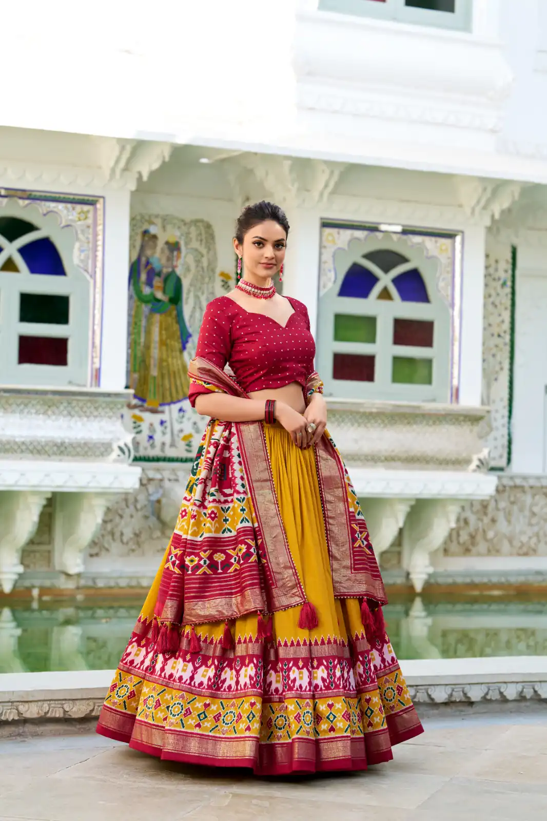 LNB 1680 Mustard Tasar Silk Patola Print & Gotta Patti Work Lehenga Choli in . Special Price ₹2449. Delivery 4-6 Working Days. Shop now. | Bollywood Lehenga, Creative Lehenga, Designer Lehenga, Embroidered Lehenga, Lehenga, Party Wear Lehenga
