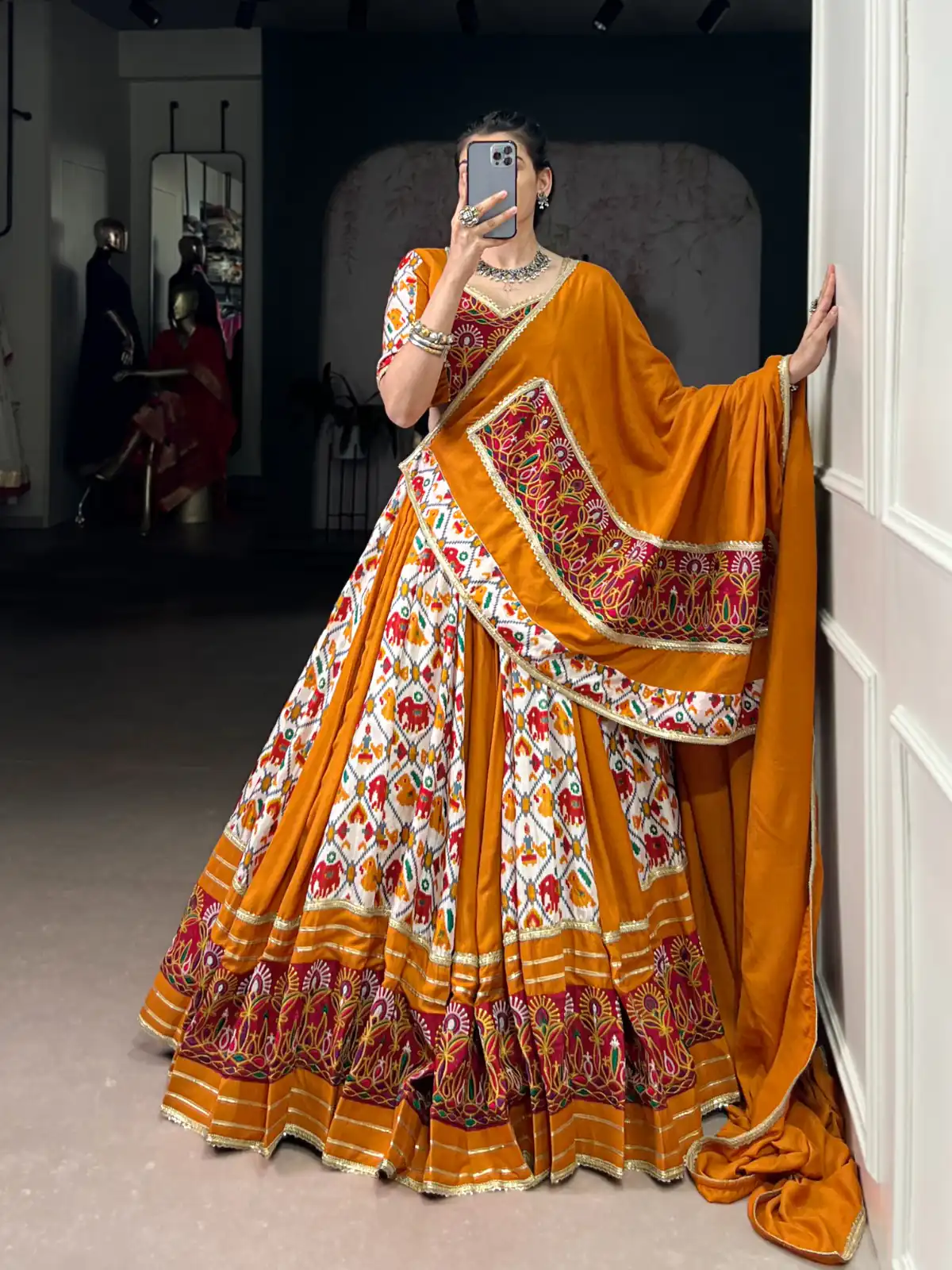 LNB 1685 Mustard Color Tussar Silk Patola Foil Printed Lehenga Choli Festive, Wedding, Party, Events Expected Etc. Delivery 4-6 Working Days @2199/- | Bollywood Lehenga, Creative Lehenga, Designer Lehenga, Embroidered Lehenga, Lehenga, Party Wear Lehenga