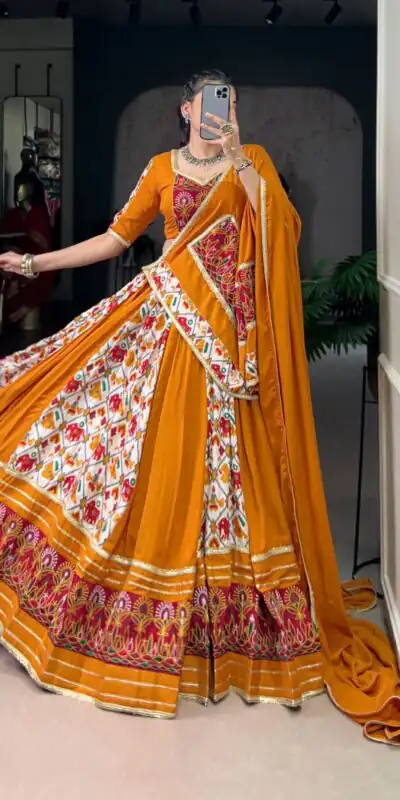 LNB 1685 Mustard Color Tussar Silk Patola Foil Printed Lehenga Choli Festive, Wedding, Party, Events Expected Etc. Delivery 4-6 Working Days @2199/- | Bollywood Lehenga, Creative Lehenga, Designer Lehenga, Embroidered Lehenga, Lehenga, Party Wear Lehenga