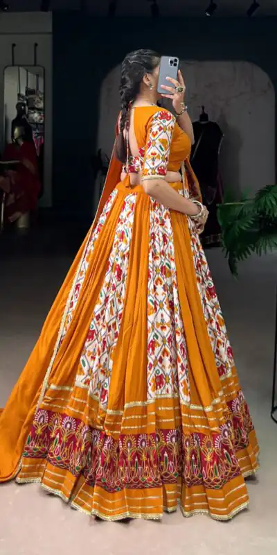 LNB 1685 Mustard Color Tussar Silk Patola Foil Printed Lehenga Choli Festive, Wedding, Party, Events Expected Etc. Delivery 4-6 Working Days @2199/- | Bollywood Lehenga, Creative Lehenga, Designer Lehenga, Embroidered Lehenga, Lehenga, Party Wear Lehenga
