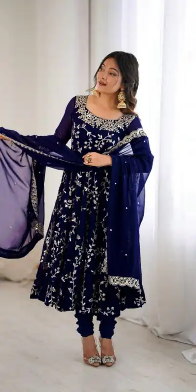 SRK 5299 Navy Blue Faux Georgette With Sequence Work Perfect for Wedding, , Lohri, Temple Visit, Ganesh Chaturthi Festive, Events, 4-6 Working Days At 2149 | Bollywood Gowns, Creative Gowns, Designer Gowns, Embroidered Gowns, Gowns, Party Wear Gowns