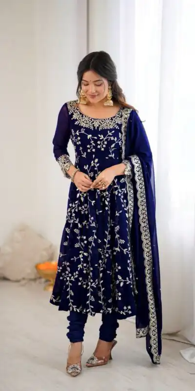 SRK 5299 Navy Blue Faux Georgette With Sequence Work Perfect for Wedding, , Lohri, Temple Visit, Ganesh Chaturthi Festive, Events, 4-6 Working Days At 2149 | Bollywood Gowns, Creative Gowns, Designer Gowns, Embroidered Gowns, Gowns, Party Wear Gowns