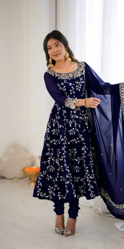 SRK 5299 Navy Blue Faux Georgette With Sequence Work Perfect for Wedding, , Lohri, Temple Visit, Ganesh Chaturthi Festive, Events, 4-6 Working Days At 2149 | Bollywood Gowns, Creative Gowns, Designer Gowns, Embroidered Gowns, Gowns, Party Wear Gowns