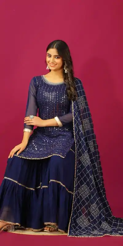 SR 1671 Navy Blue Georgette Salwar Suit Perfect for Wedding, Party, Cultural Events, Temple Visit, Lohri Now at just ₹1799. Delivery 4-6 Working Days. | Jump Suits, Tops & Bottoms, Track Suits, Trendy Wear, Casual Suits, Creative suits, Designer Suits, Palazzo Suits, Party Wear Suits, Patiala Suits, Salwar suit, Straight Suits