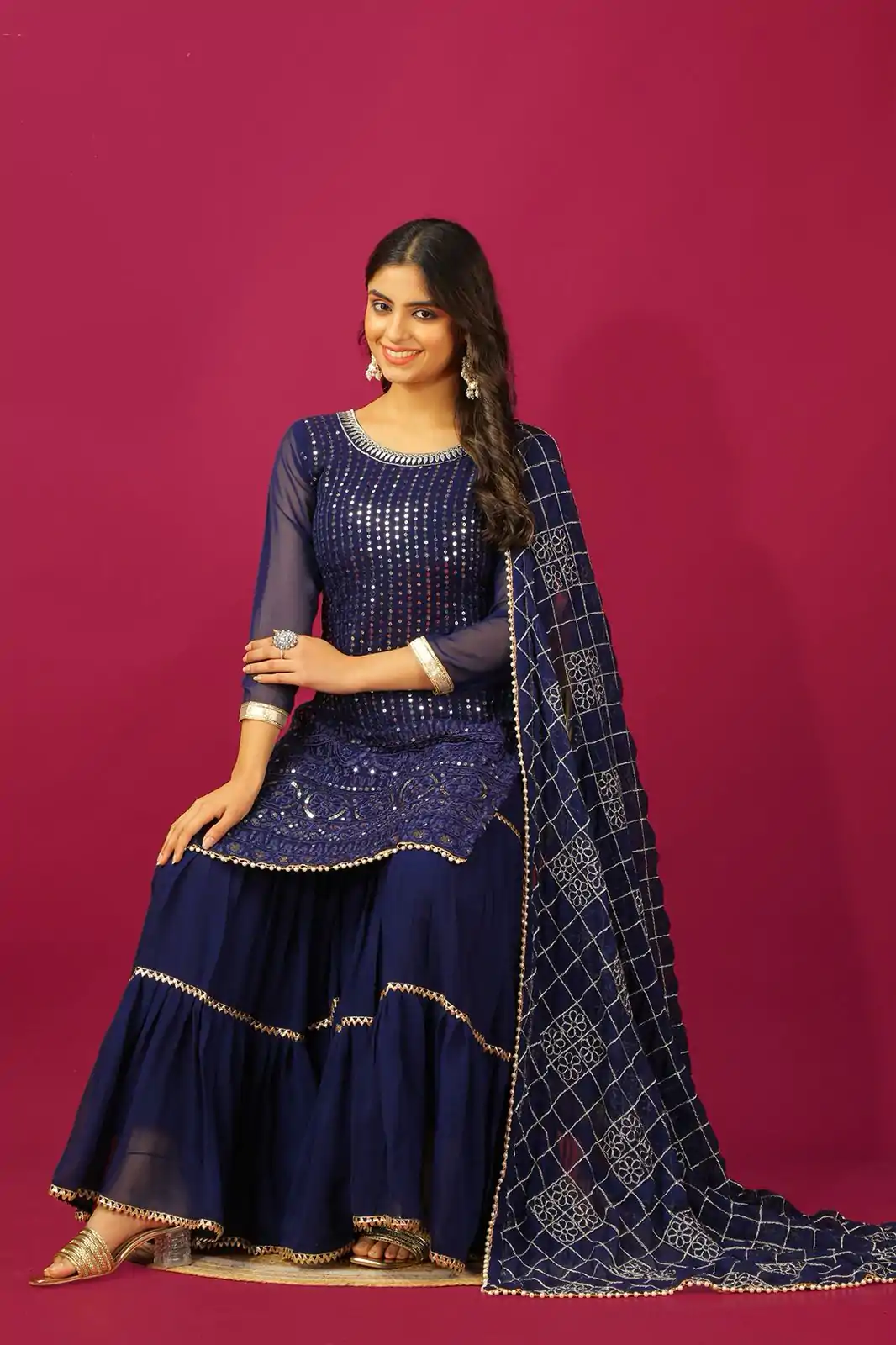 SR 1671 Navy Blue Georgette Salwar Suit Perfect for Wedding, Party, Cultural Events, Temple Visit, Lohri Now at just ₹1799. Delivery 4-6 Working Days. | Jump Suits, Tops & Bottoms, Track Suits, Trendy Wear, Casual Suits, Creative suits, Designer Suits, Palazzo Suits, Party Wear Suits, Patiala Suits, Salwar suit, Straight Suits