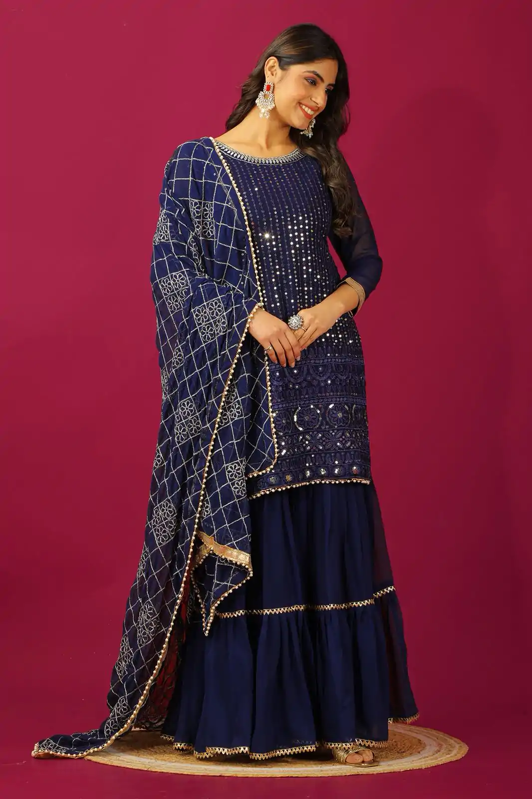SR 1671 Navy Blue Georgette Salwar Suit Perfect for Wedding, Party, Cultural Events, Temple Visit, Lohri Now at just ₹1799. Delivery 4-6 Working Days. | Jump Suits, Tops & Bottoms, Track Suits, Trendy Wear, Casual Suits, Creative suits, Designer Suits, Palazzo Suits, Party Wear Suits, Patiala Suits, Salwar suit, Straight Suits