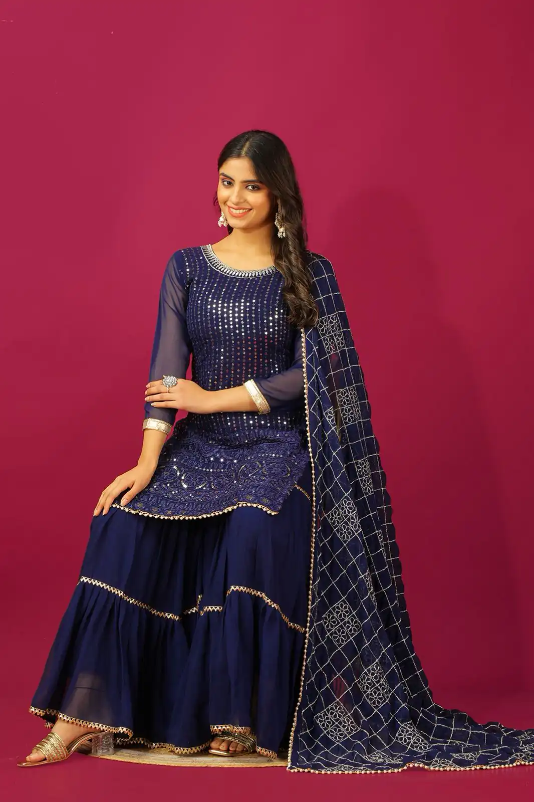 SR 1671 Navy Blue Georgette Salwar Suit Perfect for Wedding, Party, Cultural Events, Temple Visit, Lohri Now at just ₹1799. Delivery 4-6 Working Days. | Jump Suits, Tops & Bottoms, Track Suits, Trendy Wear, Casual Suits, Creative suits, Designer Suits, Palazzo Suits, Party Wear Suits, Patiala Suits, Salwar suit, Straight Suits