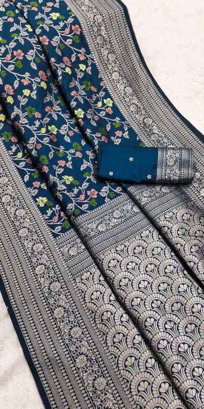 MB 96 Navy Blue Color Khaddi Pashmina with Zari Work & Lace Work Saree . Now at just ₹1999. Delivery 4-6 Working Days. Shop now. | Bollywood Sarees, Creative Sarees, Designer Sarees, Embroidered Sarees, Ethnic Saree, Modern Digital sarees, Party Wear Sarees, Sarees