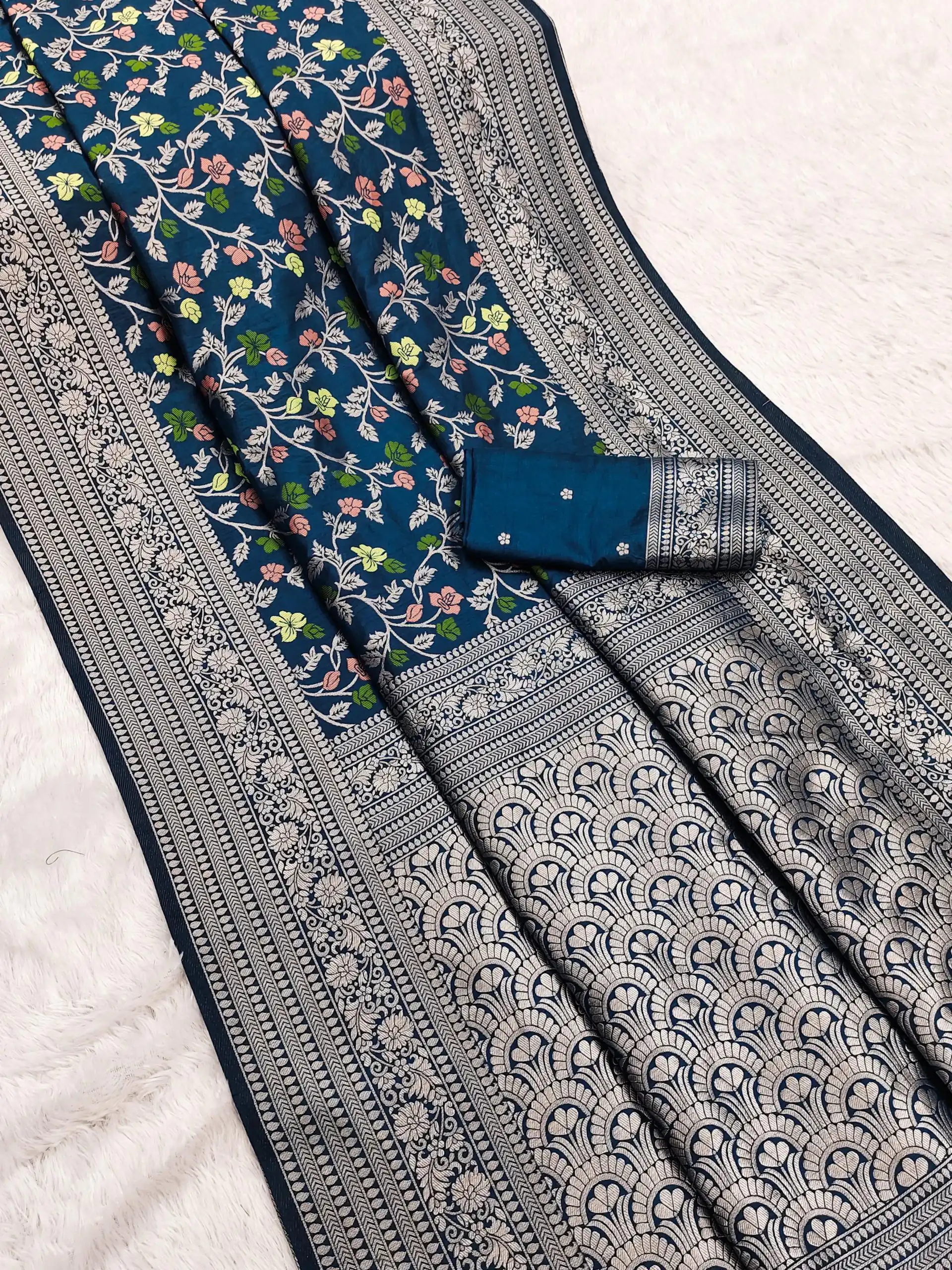 MB 96 Navy Blue Color Khaddi Pashmina with Zari Work & Lace Work Saree . Now at just ₹1999. Delivery 4-6 Working Days. Shop now. | Bollywood Sarees, Creative Sarees, Designer Sarees, Embroidered Sarees, Ethnic Saree, Modern Digital sarees, Party Wear Sarees, Sarees