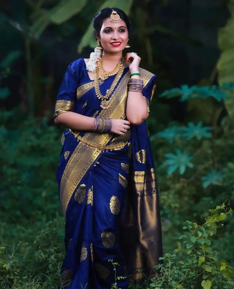 KP 3035 Navy Blue Soft Lichi Silk Saree Perfect for Wedding, Party, Housewarming, Raksha Bandhan, Family Gatherings . Exclusive Offer ₹1399. Delivery | Bollywood Sarees, Creative Sarees, Designer Sarees, Embroidered Sarees, Ethnic Saree, Modern Digital sarees, Party Wear Sarees, Sarees