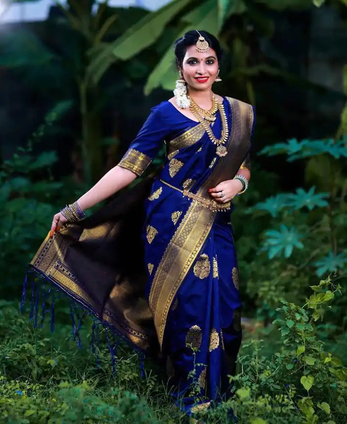 KP 3035 Navy Blue Soft Lichi Silk Saree Perfect for Wedding, Party, Housewarming, Raksha Bandhan, Family Gatherings . Exclusive Offer ₹1399. Delivery | Bollywood Sarees, Creative Sarees, Designer Sarees, Embroidered Sarees, Ethnic Saree, Modern Digital sarees, Party Wear Sarees, Sarees