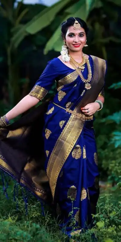 KP 3035 Navy Blue Soft Lichi Silk Saree Perfect for Wedding, Party, Housewarming, Raksha Bandhan, Family Gatherings . Exclusive Offer ₹1399. Delivery | Bollywood Sarees, Creative Sarees, Designer Sarees, Embroidered Sarees, Ethnic Saree, Modern Digital sarees, Party Wear Sarees, Sarees