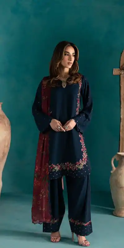 ZSR 3123 Navy Blue Pure Natural Crep Silk with Embroidery Work & Digital Print Salwar Suit . Now at just ₹2049. Delivery 4-6 Working Days. | Designer Suits, Jump Suits, Casual Suits, Creative suits, Palazzo Suits, Party Wear Suits, Patiala Suits, Salwar suit, Straight Suits
