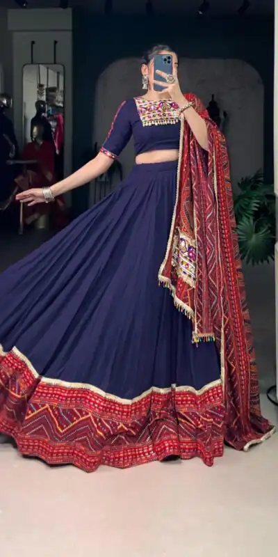 LNB 1661 Navy Blue Pure Rayon Mirror Work & Gamthi Work Lehenga Choli in . Affordable Price ₹4199. Delivery 4-6 Working Days. Shop now. | Embroidered Lehenga, Bollywood Lehenga, Creative Lehenga, Designer Lehenga, Lehenga, Party Wear Lehenga