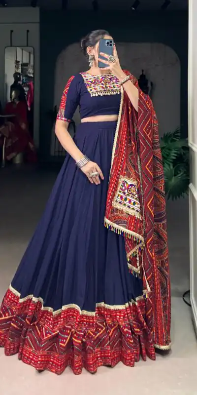LNB 1661 Navy Blue Pure Rayon Mirror Work & Gamthi Work Lehenga Choli in . Affordable Price ₹4199. Delivery 4-6 Working Days. Shop now. | Embroidered Lehenga, Bollywood Lehenga, Creative Lehenga, Designer Lehenga, Lehenga, Party Wear Lehenga