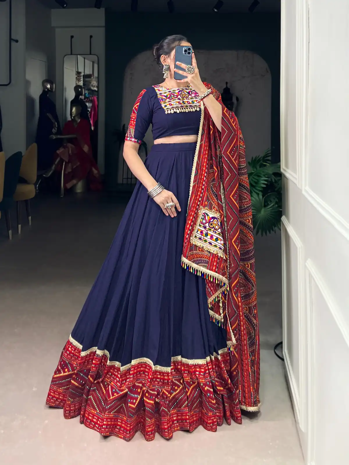 LNB 1661 Navy Blue Pure Rayon Mirror Work & Gamthi Work Lehenga Choli in . Affordable Price ₹4199. Delivery 4-6 Working Days. Shop now. | Embroidered Lehenga, Bollywood Lehenga, Creative Lehenga, Designer Lehenga, Lehenga, Party Wear Lehenga