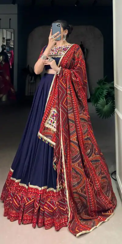 LNB 1661 Navy Blue Pure Rayon Mirror Work & Gamthi Work Lehenga Choli in . Affordable Price ₹4199. Delivery 4-6 Working Days. Shop now. | Embroidered Lehenga, Bollywood Lehenga, Creative Lehenga, Designer Lehenga, Lehenga, Party Wear Lehenga